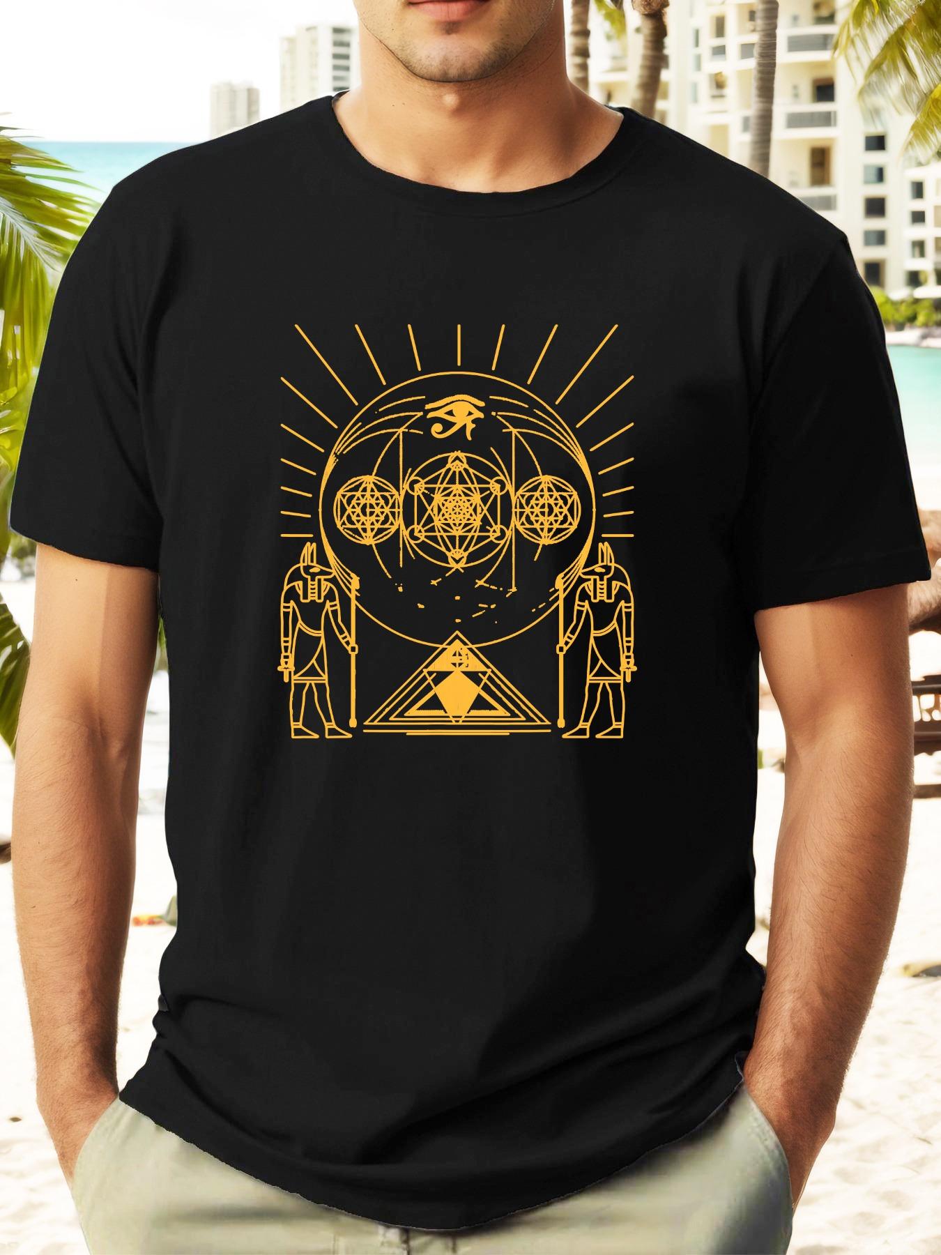 

Casual Summer T-shirt with Pyramid Symbol Design - Short Sleeve S