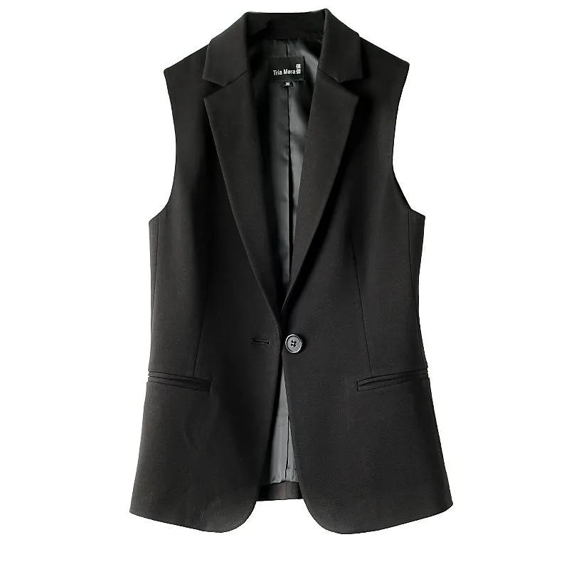 

Женский весенний простой жилет для поездок на работу, однотонная куртка без рукавов XXS чёрный