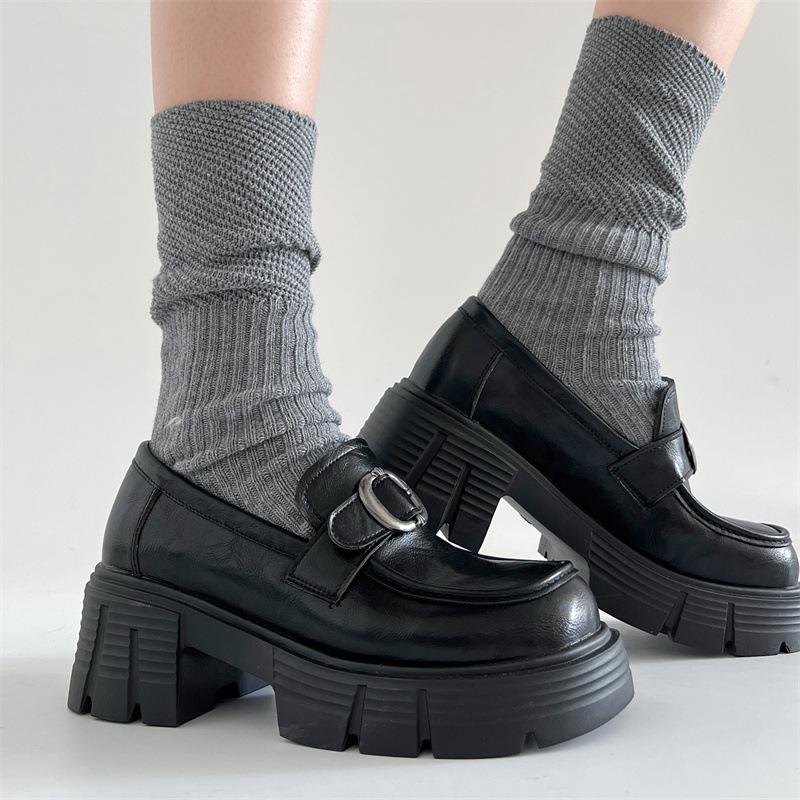 Black retro British style platform small leather shoes women's 2025 new autumn and winter French one-pedal Mary Jane loafers