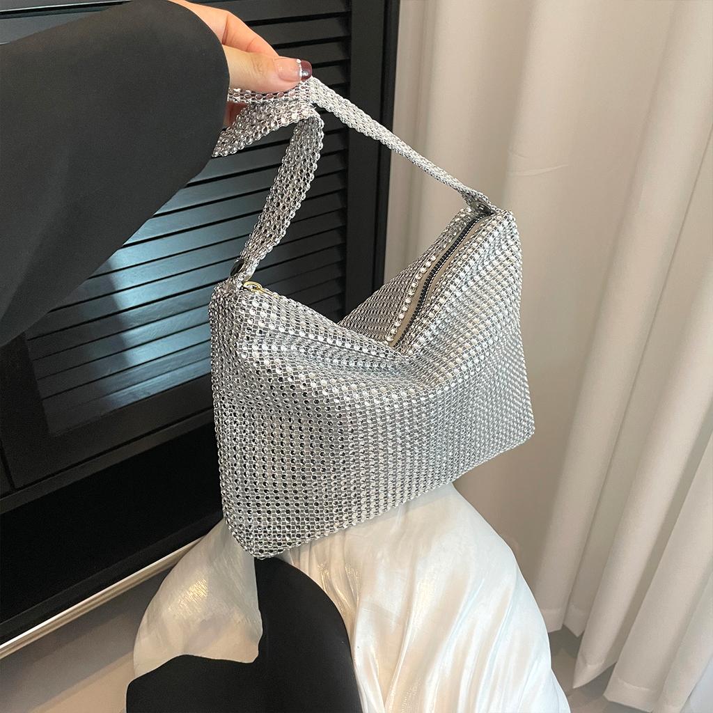Glamorous Evening Bag Shoulder for Women Shiny Rhinestone PVC Handbag with Zipper for Party Gala Formal Events