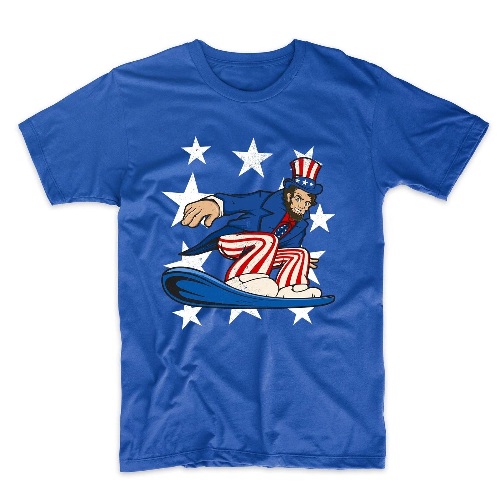 

Abraham Lincoln Snowboarding Funny 4th of July Snowboard Blue T-Shirt 3XL