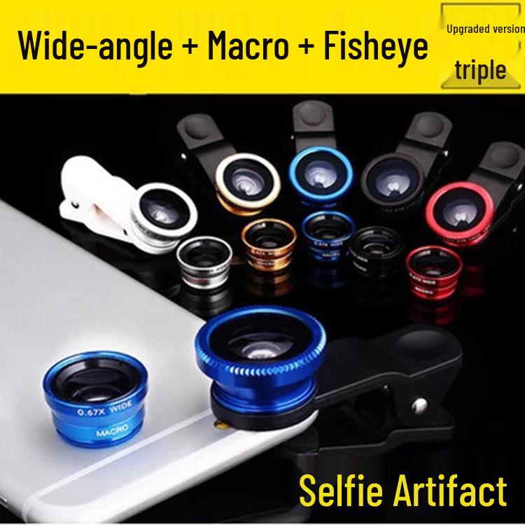 

Мобільний набір лінз 3-в-1: 180° Fish Eye, Ширококутний, Макро та Селфі-палиця Red (Three-in-One)