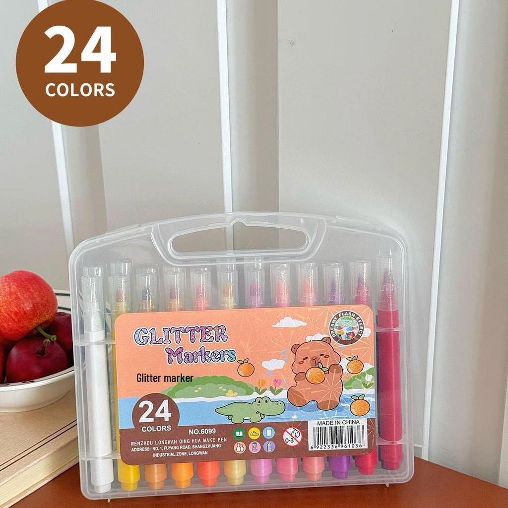 Cross-Border Capybara Glitter Cartoon Marker Pen - Triangle Barrel, Metallic Soft Tip, DIY Brush Style