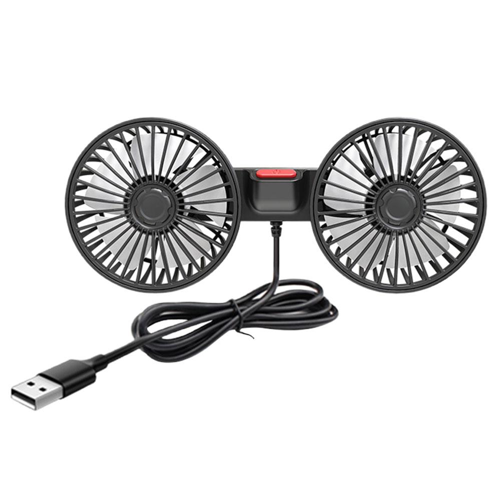 USB 5V Auto Cooler Fan Dual Head Vehicle Mounted Fan 360 Degree Rotation Adjustable 3 Speeds Car Electrical Appliances