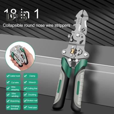 18-in-1 Faltbare Abisolierzange Ergonomischer Griff Einfach zu Bedienende Tragbare Multifunktions-Abisolierzange Crimper Kabelschneider Zange