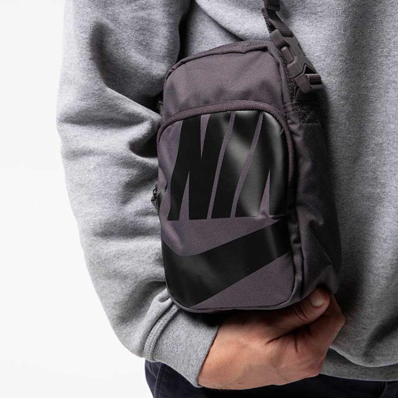 Nike Polyester Shoulder Bag, Crossbody Bag Unisex Black Gray Casual BA6344-082