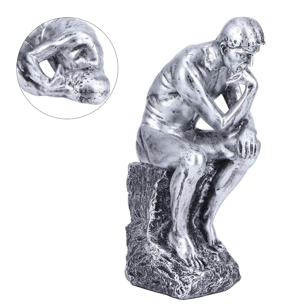 Thinker Statue European Style Resin Character Sculpture Home Office Bookshelf OrnamentSilver