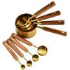 Stainless Steel Titanium Plated Golden Acacia Wood Measuring Spoon Measuring Cup, Kitchen Baking Measuring Tool, Tea Spoon 4pcs