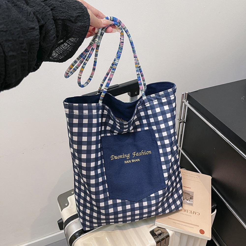 

Sweet Double Sided Plaid Vest Bag Cloth Canvas Tote Bag Vintage Denim Shoulder Bag Women синий