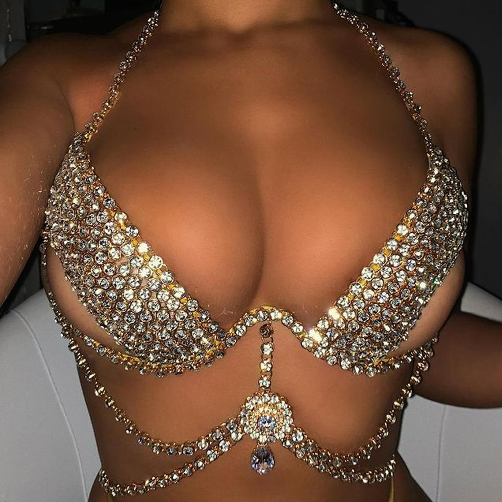 Sexy Luxury Rhinestone Body Chain Chest Chain Jewelry, Fashion Bikini Claw Chain Bra Nightclub Clothing