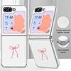 Pink Bowknots Print Case For Samsung Galaxy Z FlIP 7 FE 6 5 Z Flip7 Flip6 Flip5 Luxury Plating PC+PU Leather Hybrid Folding Phone Cover