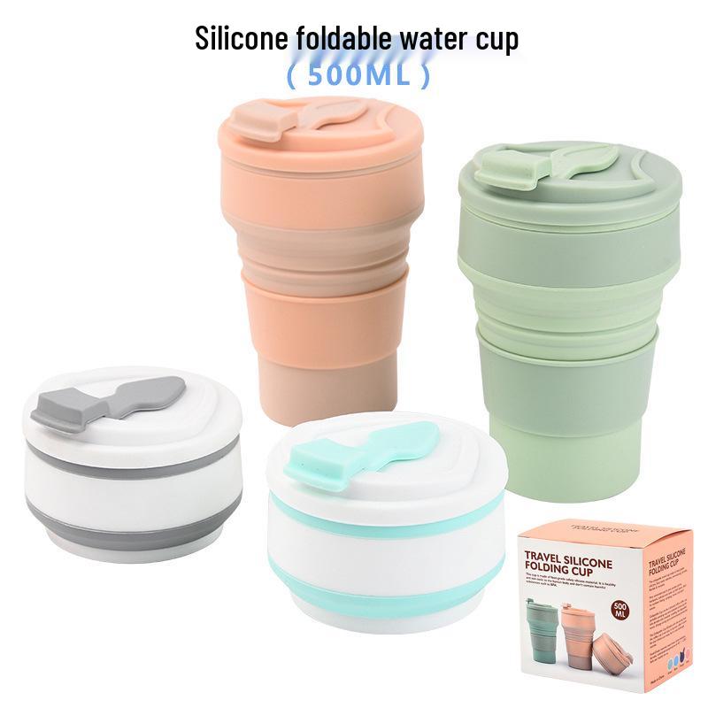 

500ML Silicone Collapsible Telescopic Cup: Sports Water, Coffee, Outdoor Folding Kettle Green and White Cup with Color Box