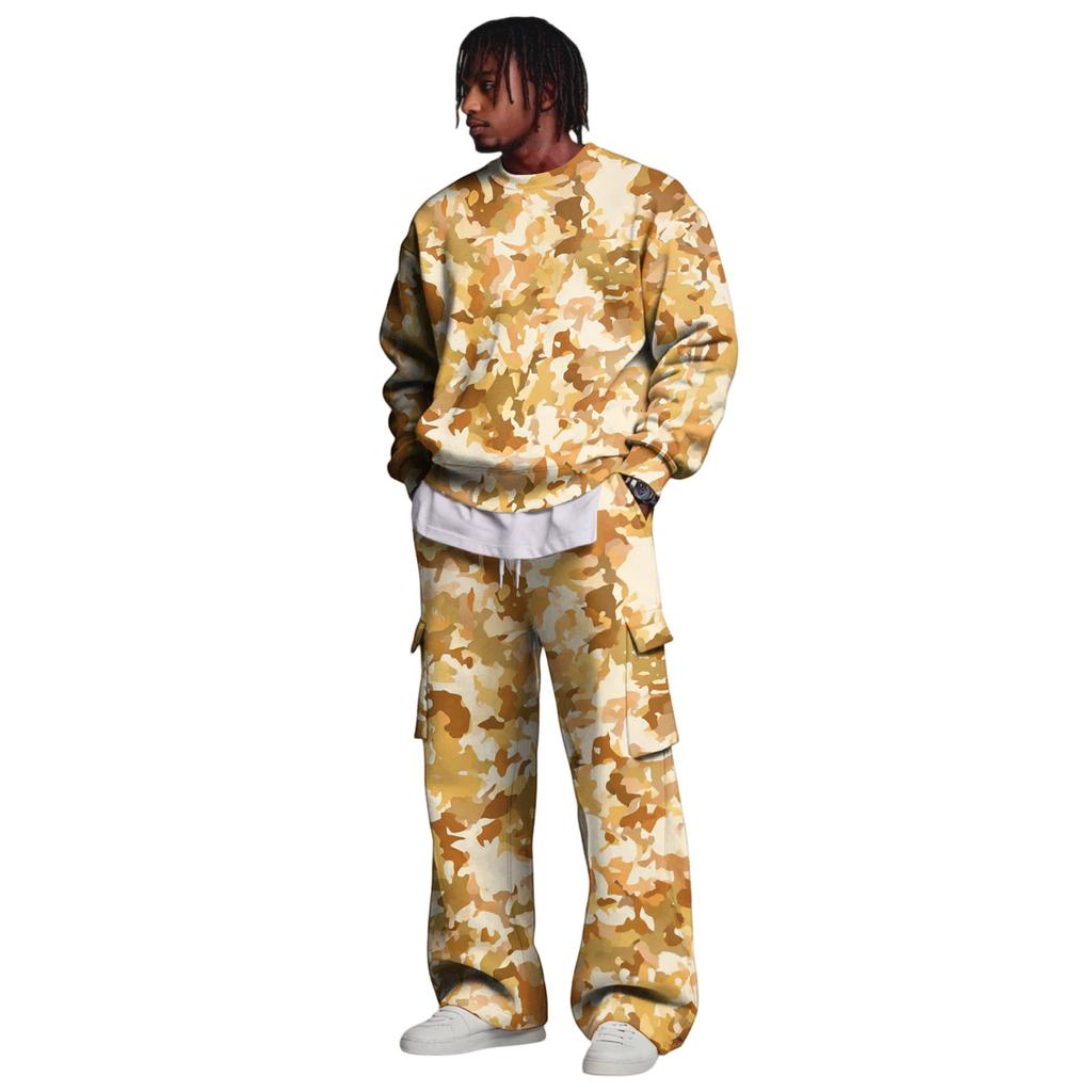 Set da Uomo con Felpa a Strati e Pantaloni Cargo con Vita Elasticizzata