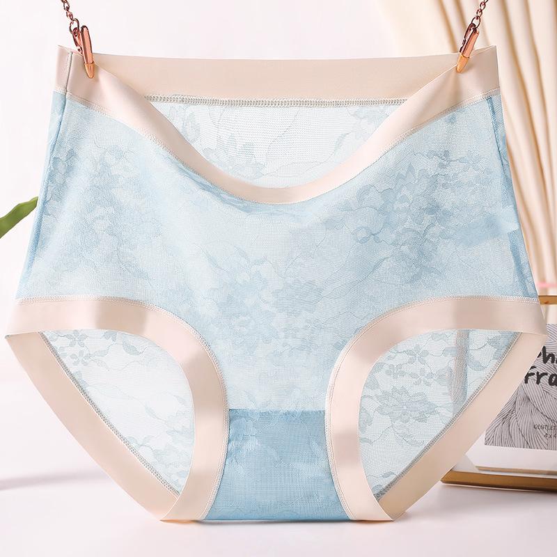 Large Size Sexy Lace Underwear for  Knickers Women High Waisted Seamless Ice Silk Breathable Transparent Triangle Panties