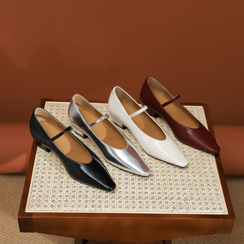 807-1 French soft leather comfortable pointed thick heel single shoes new versatile temperament simple professional work single shoes