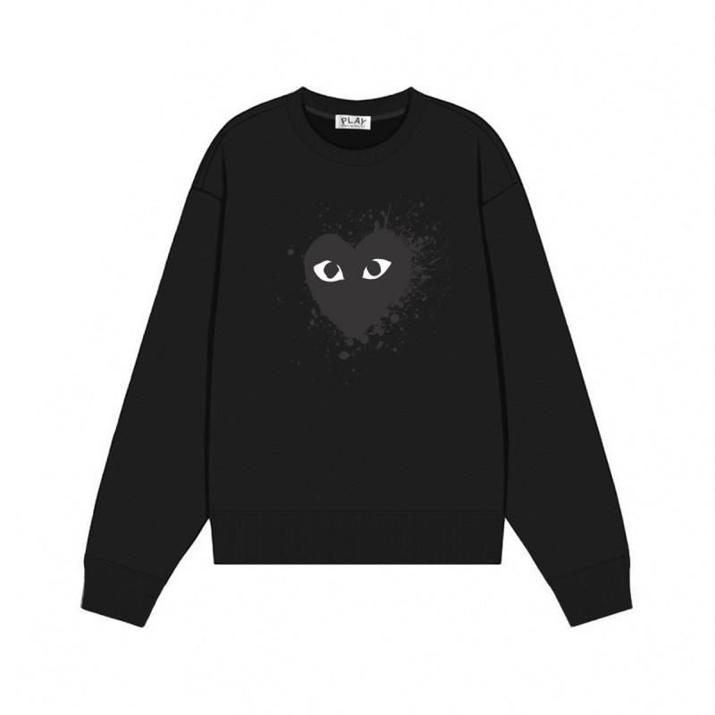 Relaxed Fit Cotton Sweatshirt With Heart Print Long Sleeve Crew Neck Fleece Lined Unisex Winter Casual Top