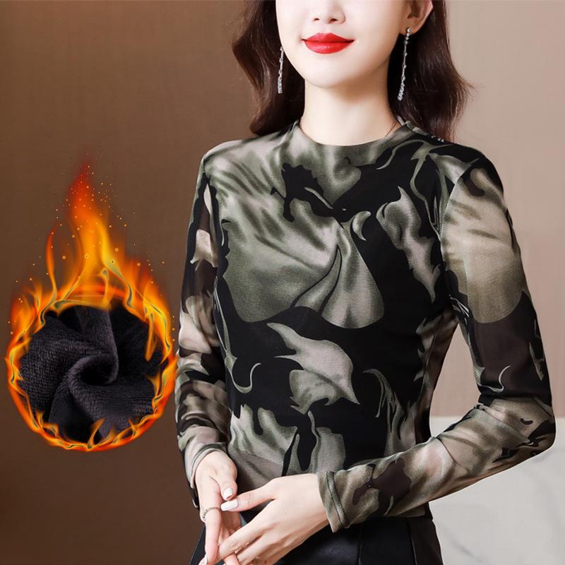 Printed Niche Top for Women Long-sleeved Autumn and Winter Large-size Mother T-shirt Design Sense Base Blouse