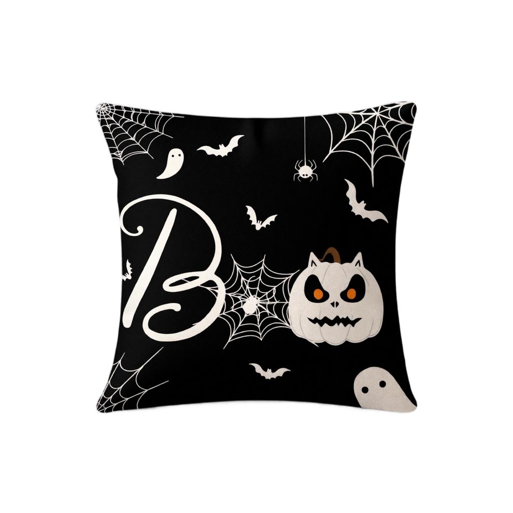 4PCS Halloween Pillow Covers Linen Fabric Waist Cushion Covers Home Decorative Pillowcases with Printed Halloween Patterns for Sofa Bedroom