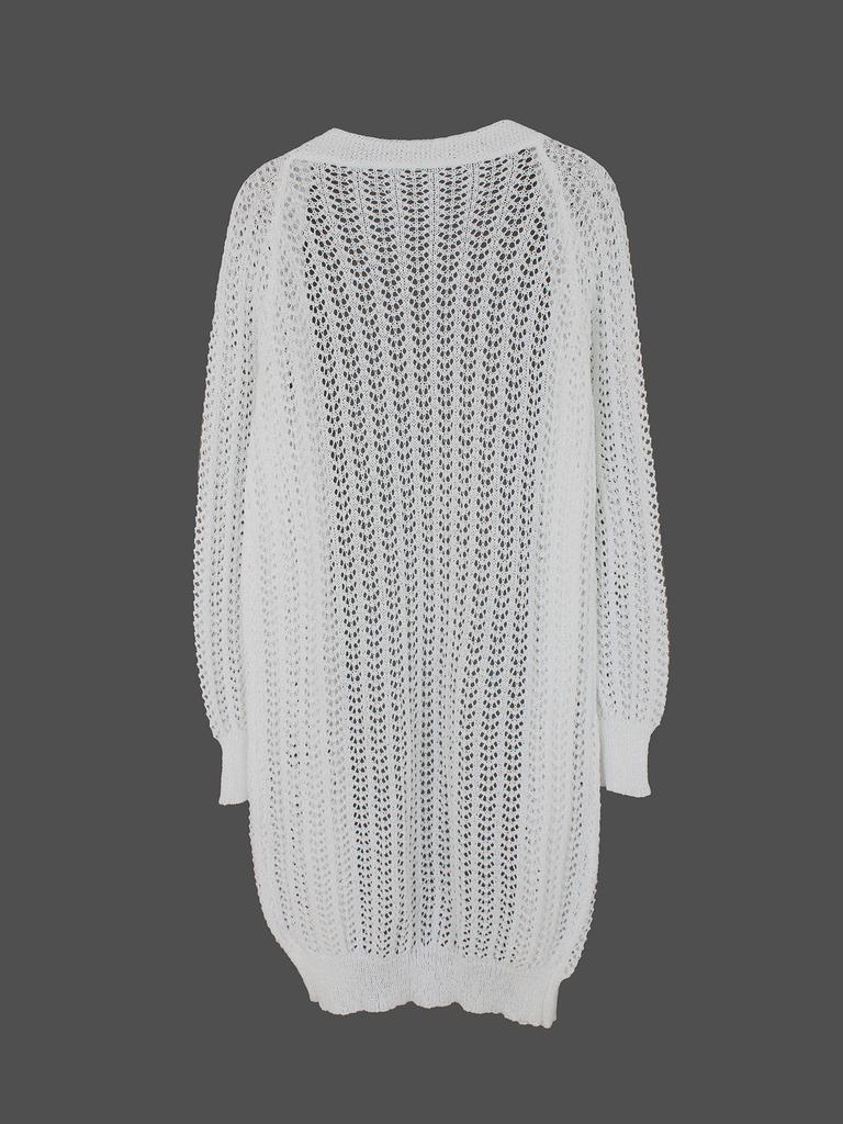 European-American Beach Style Thin Knit Cardigan Sweater with Hollow Design - Long Sleeve