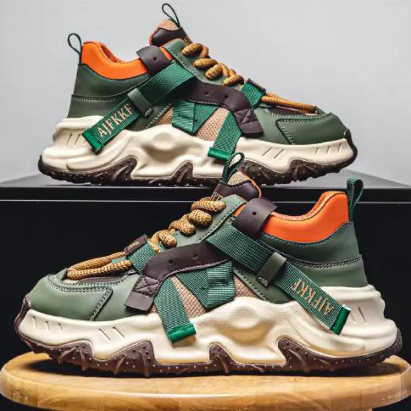 Fashion Trend Green Men's Thick Bottom Casual Sneakers Designer High Top Trainers Men Fashion Platform Shoes Breathable Chunky Sneakers