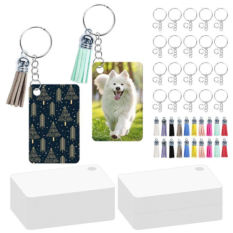 Practical-160 Pcs Metal Sublimation Keychain Blanks Bulk Set With Rectangle Sublimation Blanks Tassels Keychai For DIY