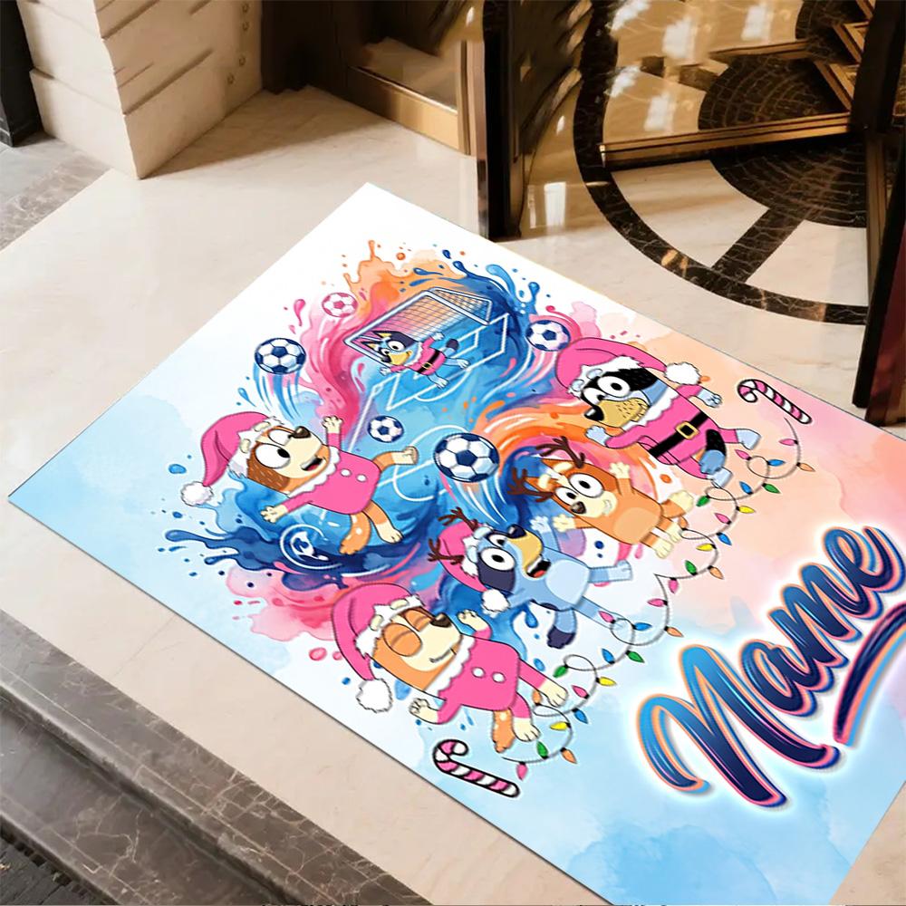 Soccer Fun Bluey Customize Your Name Floor Mat Design for Dining Room Decorate room Kitchen Study room Anti-slip Rug Anime Office Decor Spiritual Gift