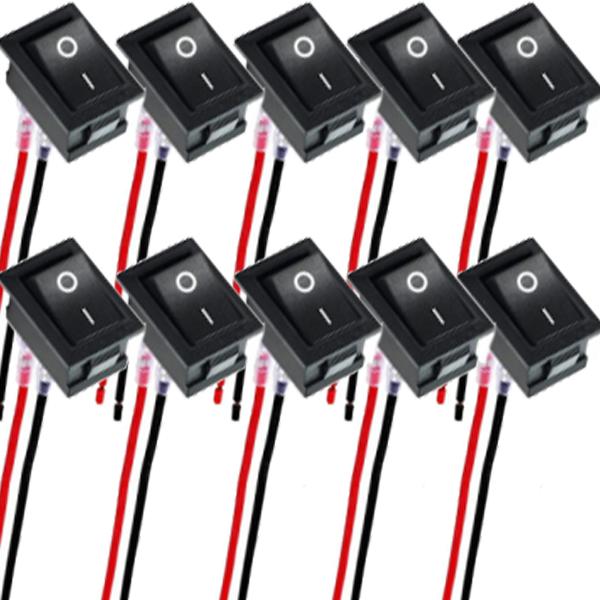 Round/ Square Head Rocker Switch ON/Off SPST 2Pin Toggle Switch with Wires DC12V-24V Electrical Switch for Automotive Boat RVs