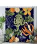 Tropiska löv duschdraperi för badrum Gröna palmblad Orange blomma duschdraperi Vattentätt polyestertyg Gårdshus