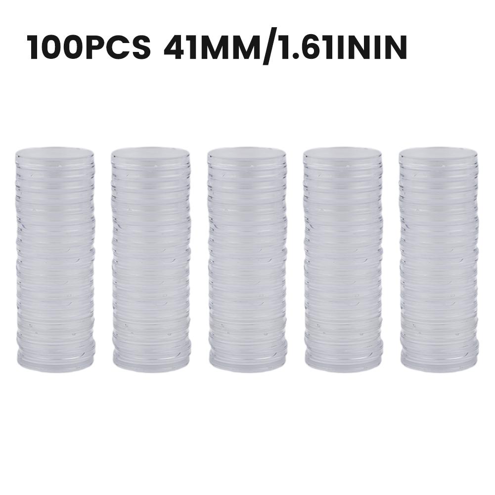 Plastic Round Coin Storage Capsules 100pcs with 41mm Diameter Double Protection Seal Design Against Moisture and Oxidation