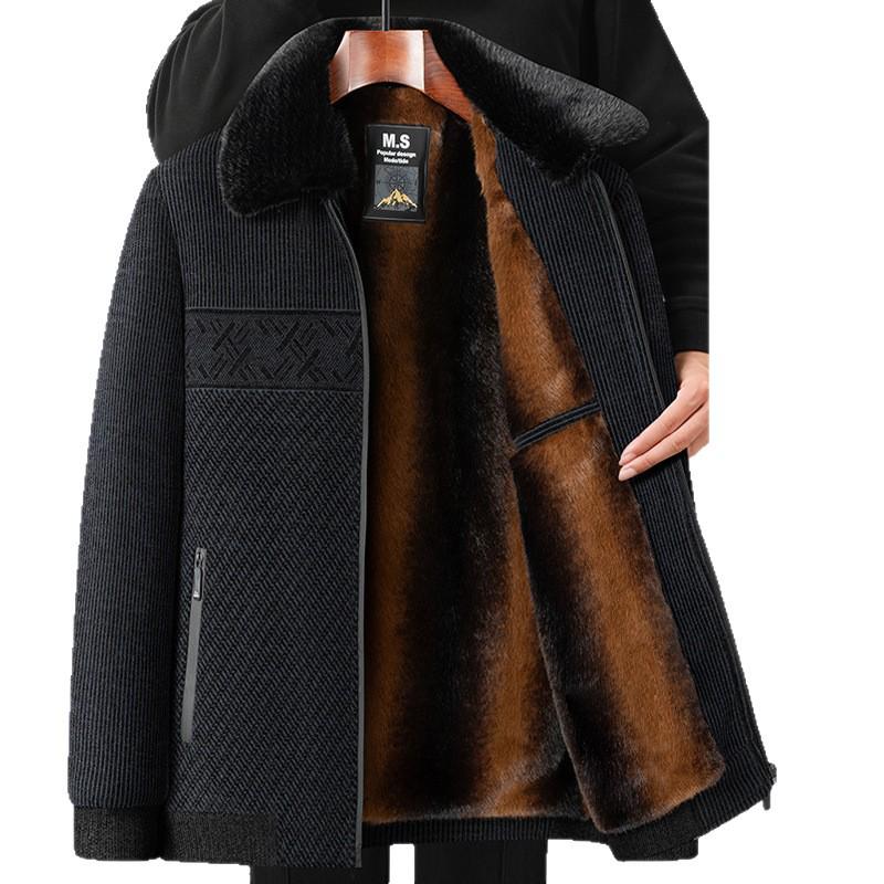 Men's Winter Wool Jacket - Thick, Velvet-Lined, Grandpa Style for Middle-Aged and Elderly