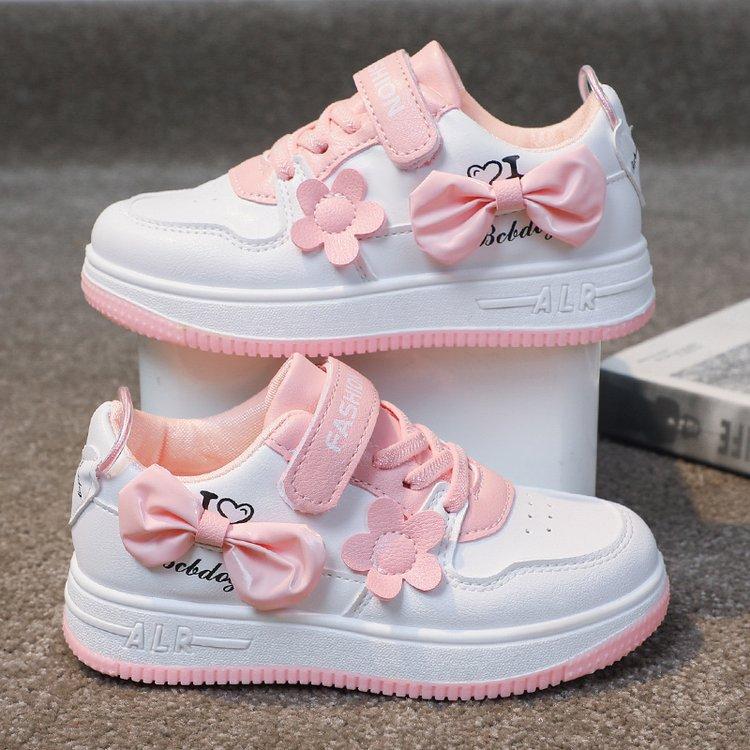 New children's little white shoes fashionable girls' flowers student casual sports shoes low-top round head comfortable running board shoes