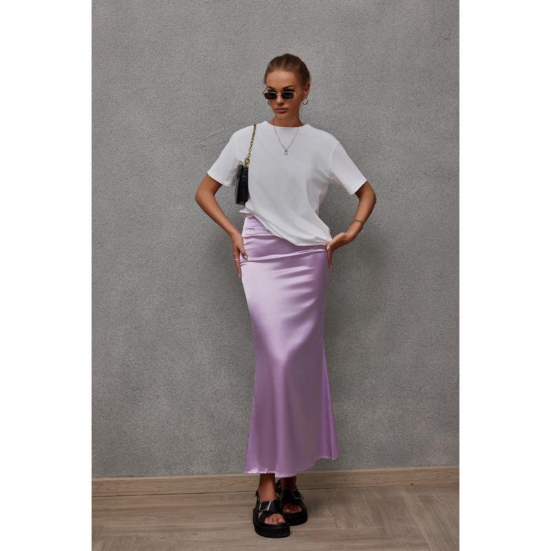 Primavera Estate Sottogonna in Seta Simulata Sottogonna in Raso per Donna Casual Colore Ding Bun Gonna Fianchi