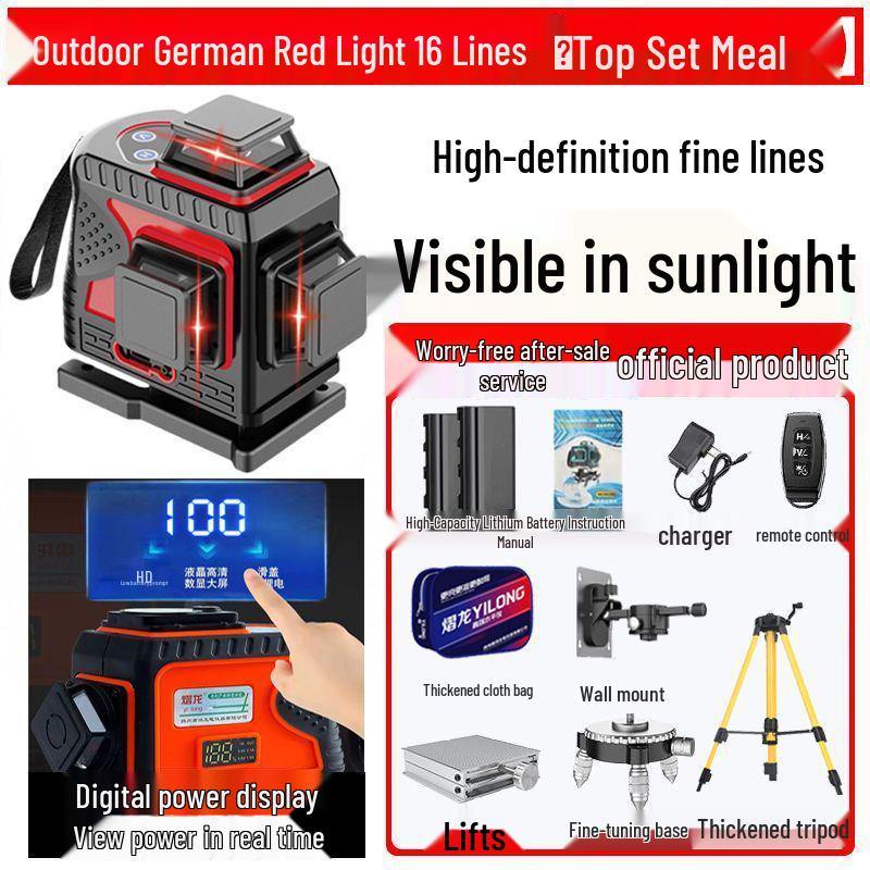 High-Precision Automatic Self-Leveling Infrared Laser Level with 12/16 Lines and Red/Green Light