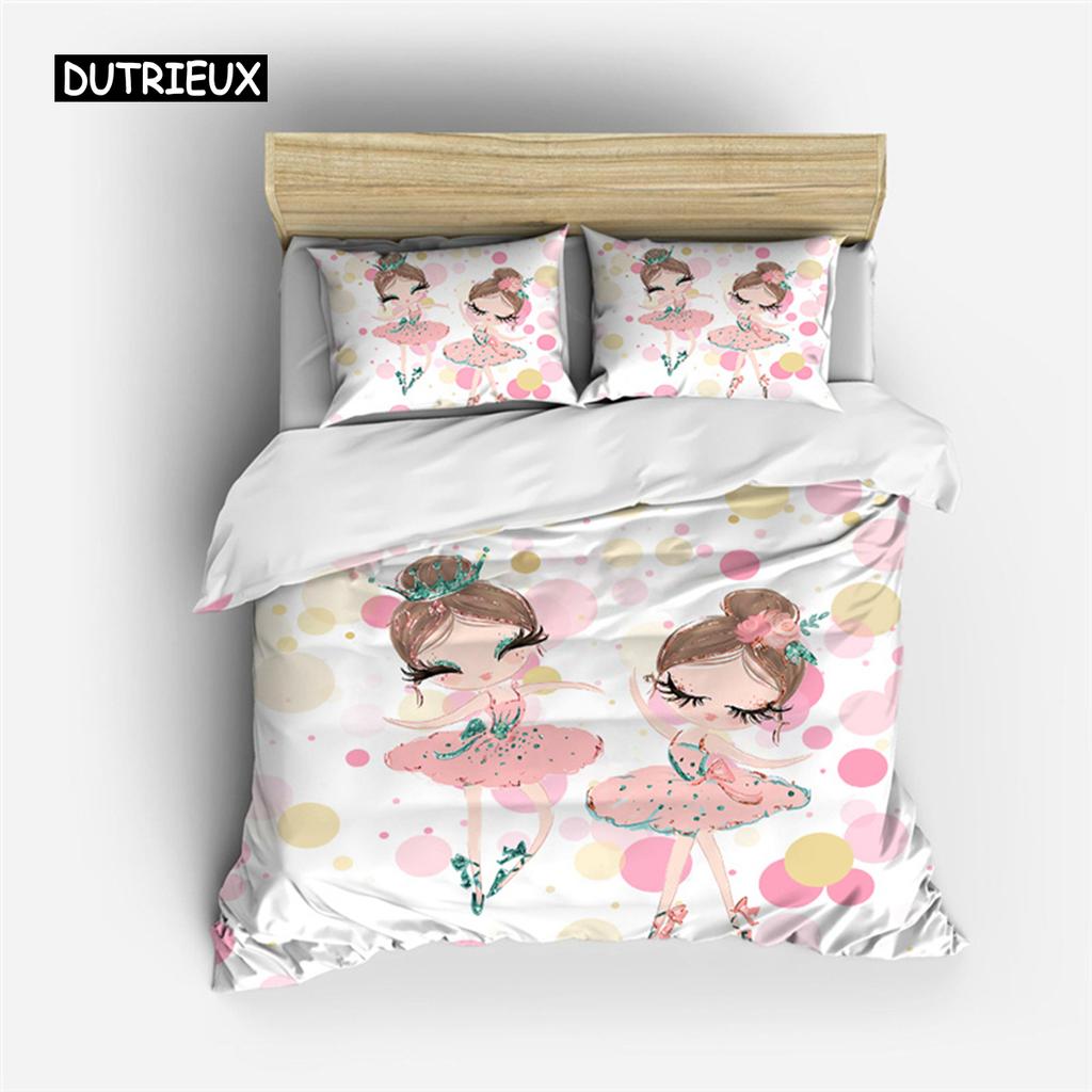 Cartoon Ballet Dancing Girl Duvet Cover Set Twin Size Kids Bedding Princess Nordic 150x90cm