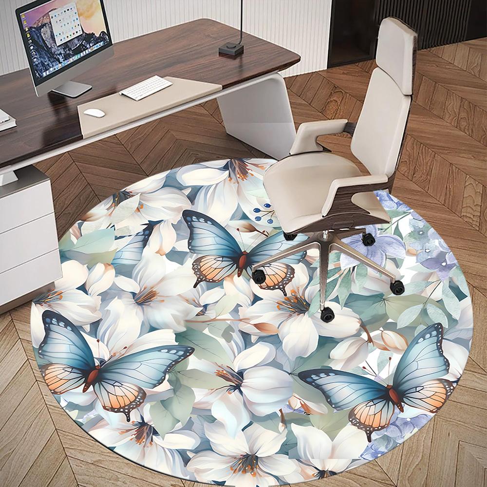1pc Butterfly Flowers Round Chair mat Area Rug - Non-Slip, Floor Mat for Office, Bedroom, and Indoor Decor c1125172