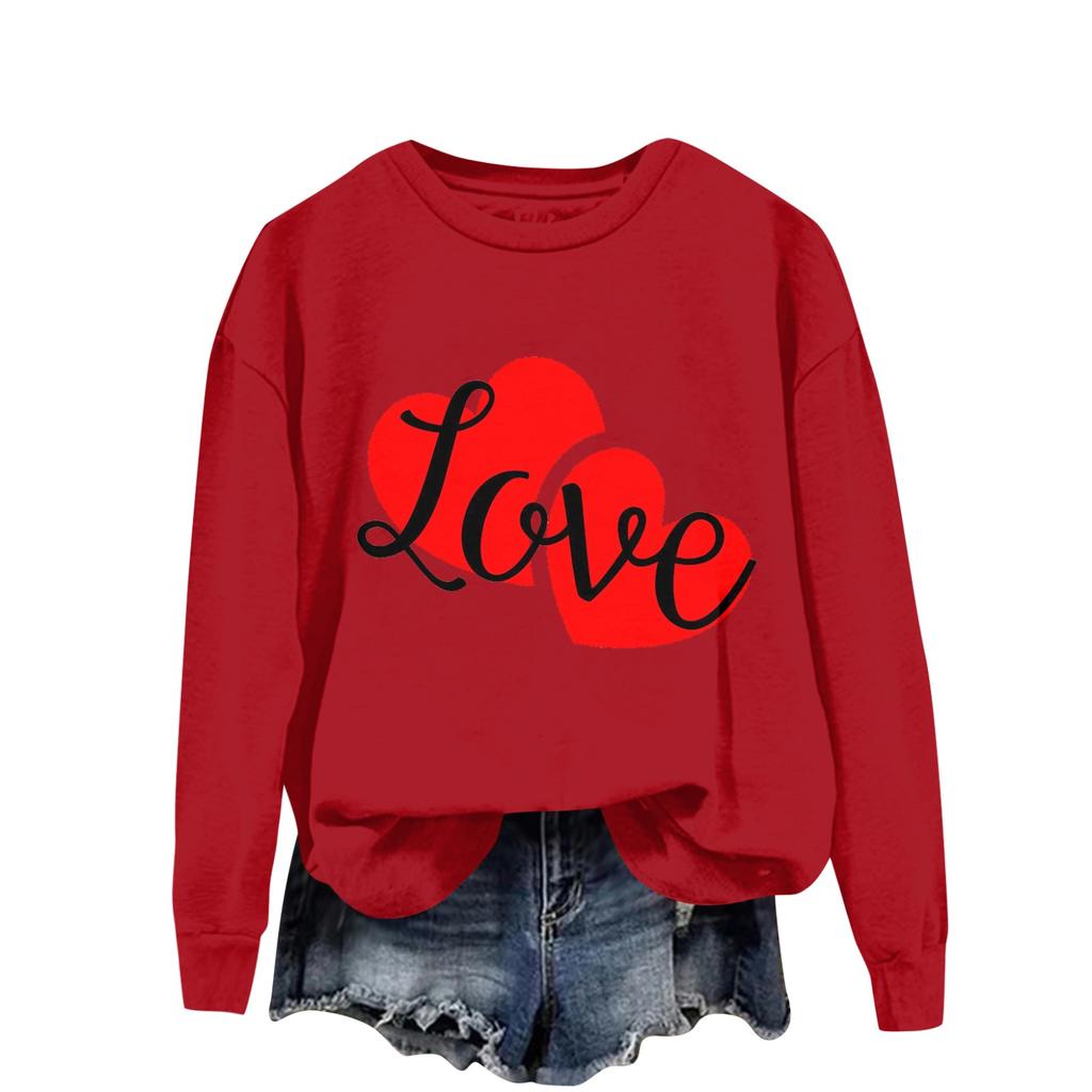 Damskie bluzy z nadrukiem na Walentynki, długim rękawem i okrągłym dekoltem, z nadrukiem ...