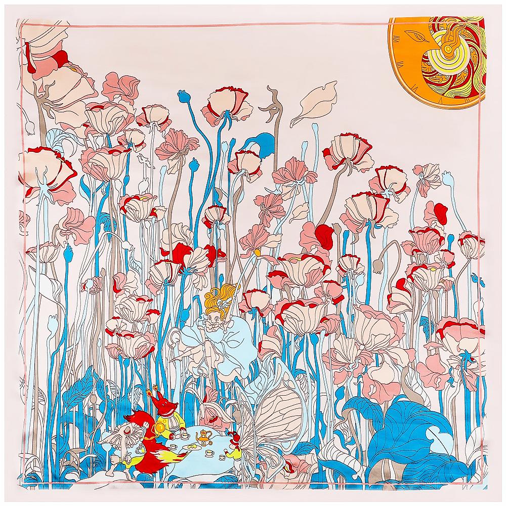 Luxury four leaf clover flower Headband Hijab Bandana Women Satin Silk Scarf Shawl Foulards Femme Square Scarves Wraps 90*90CM