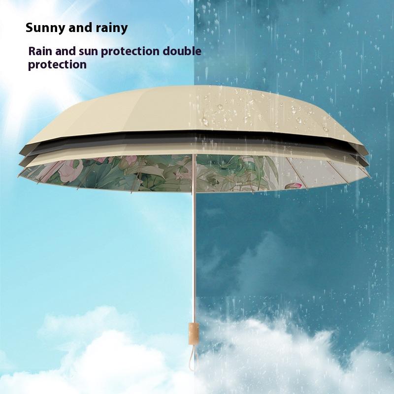 16 Bone Color Glue Gold Aluminum Alloy Skeleton New Chinese Retro Sun Protection and UV Protection Folding Umbrella