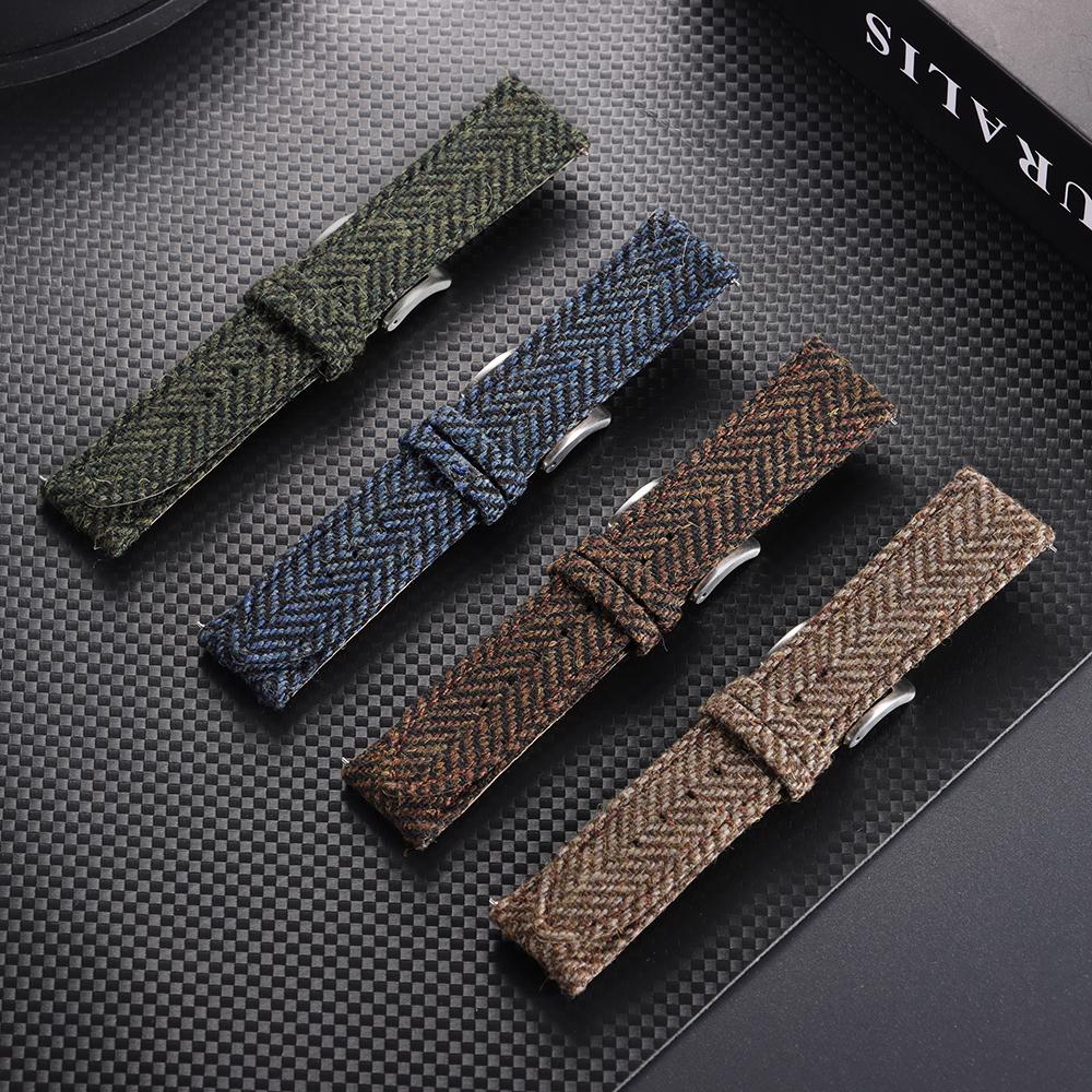 18mm 20mm 22mm Tweed Nylon Strap Quick Release Weave Vintage Genuine Cowhide Bracelet for Omega for Seiko Smartwatch Watch Band