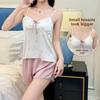 Summer Ice Silk Sleepwear Sets Women's Strap Home Clothes Set with Chest Pad Sexy Short Pants Home Leisure Suit