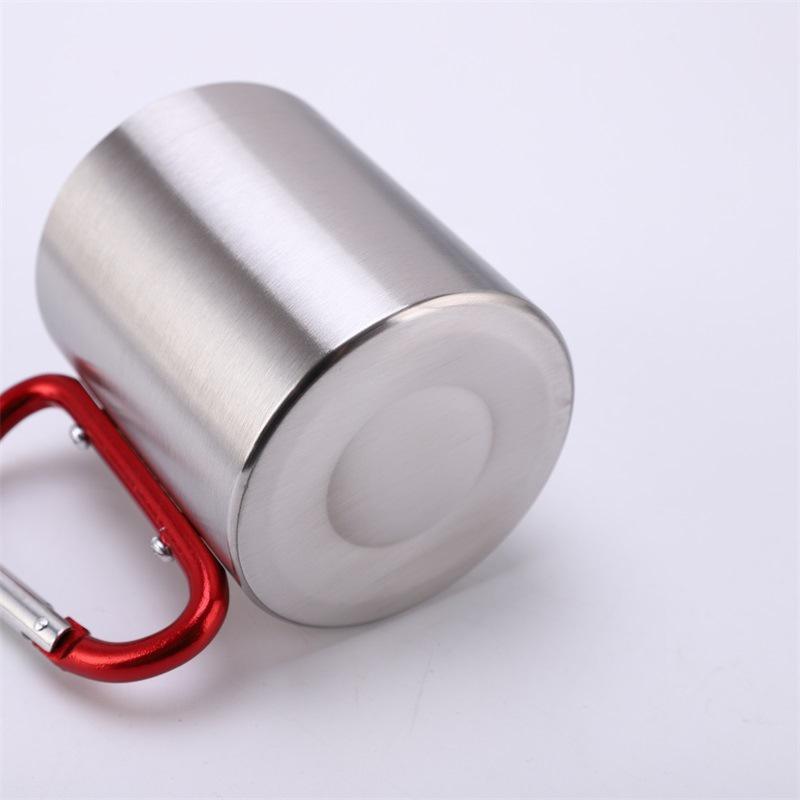 220ML Camping Travel Stainless Steel Cup Carabiner Hook Handle Picnic Water Mug Outdoor Travel Hike Cup