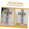 Wooden Cross Ornament - Religious Gift for Christians, Catholic Jesus Cross with Synthetic Resin Base - DD