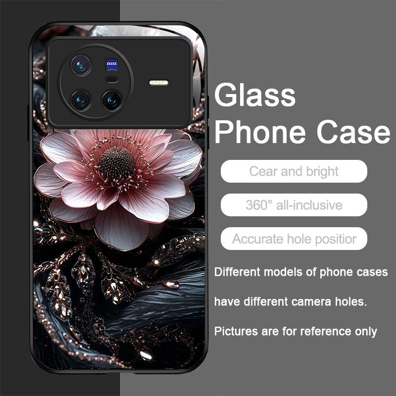 Vintage Floral Stylish Lotus Flower Tempered Glass Phone Case for OPPO Reno 13 F 12 11 10 Pro Plus Find X8 X3 Lite A58 A94 Cover