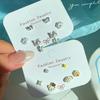 Cartoon Kitten Stud Earrings: Small, Cute, Asymmetrical Design for Women