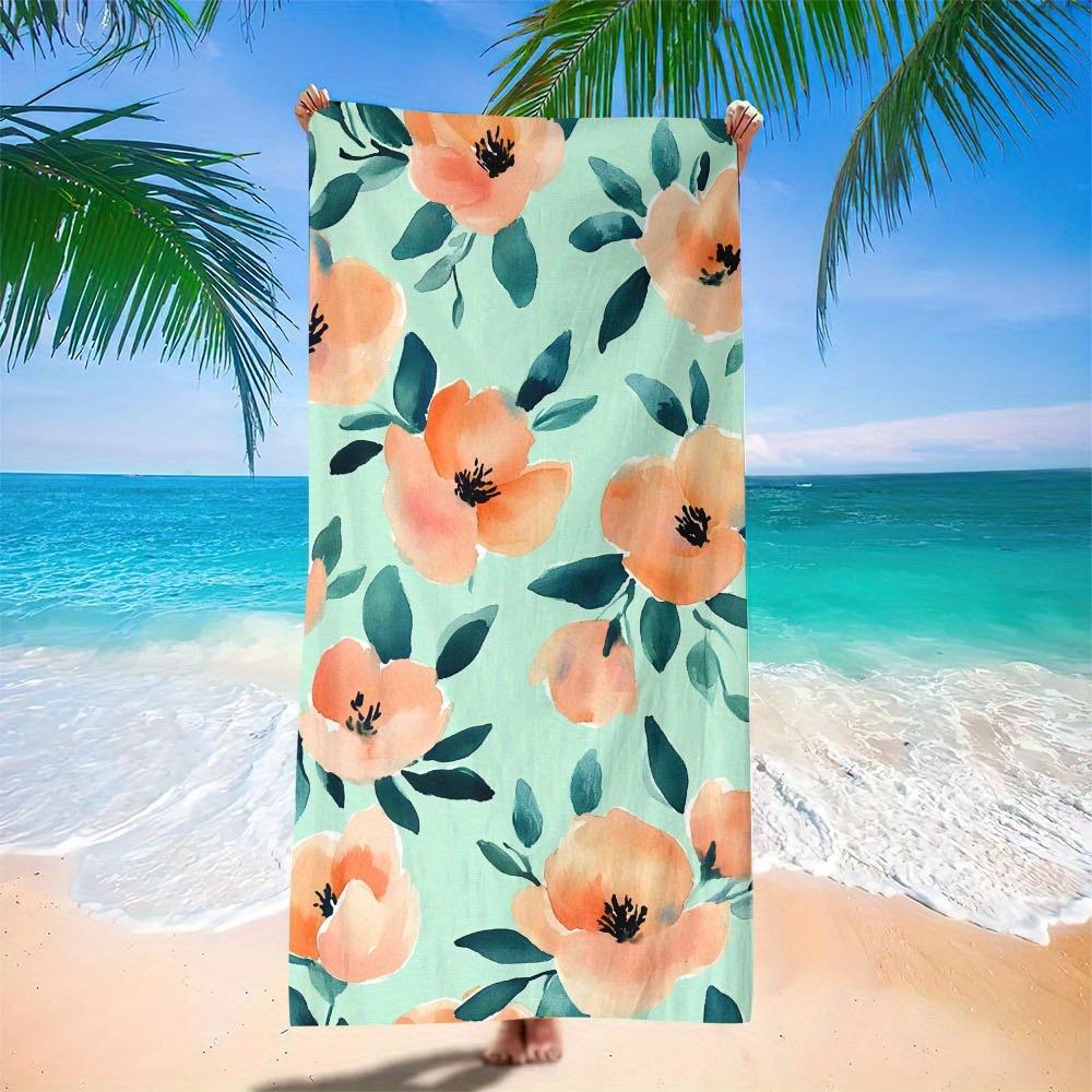 1pc Floral Beach Towel - Quick-Dry Microfiber,Lightweight & Absorbent, Vibrant Orange & Green Floral Design, Compact Travel Pool