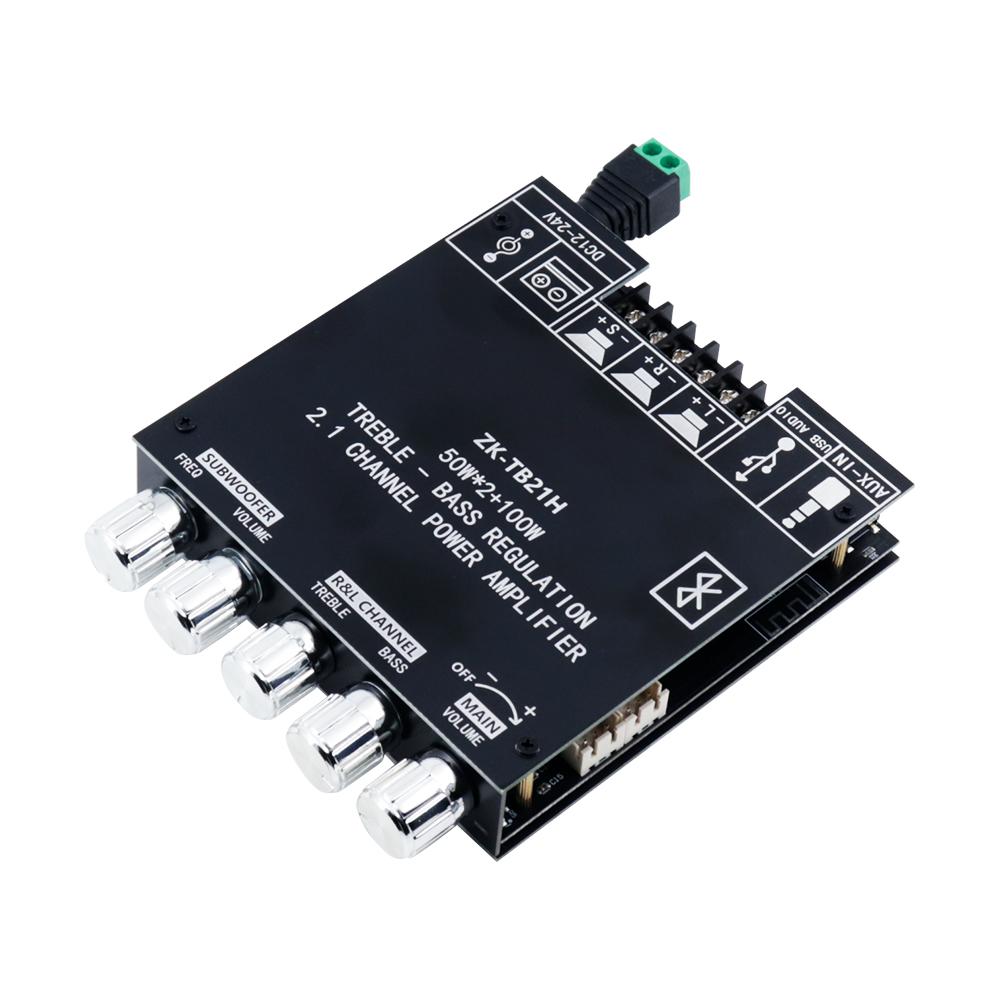 

ZK-TB21H Bluetooth 5.1 Audio Amplifier Board 2.1 Channel 50W+100W Subwoofer Amp Module with AUX USB TF Input