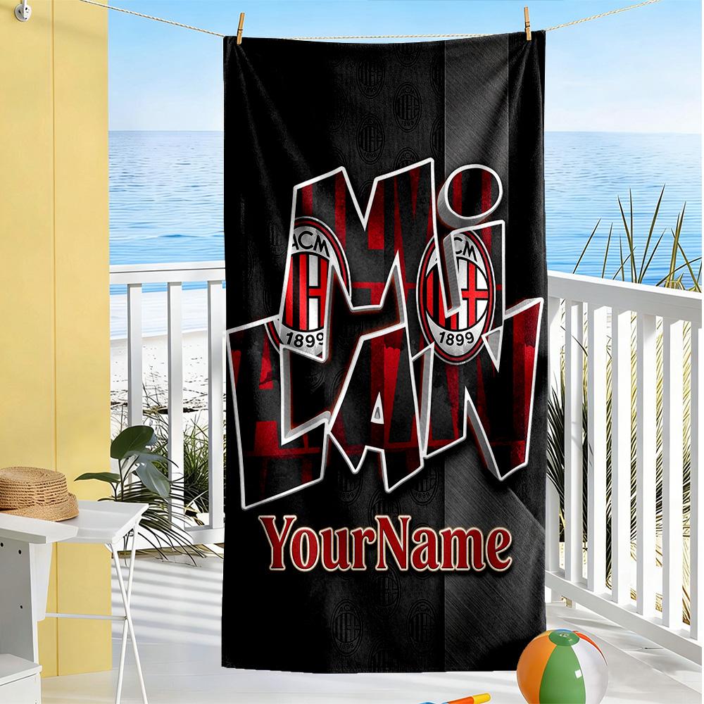 Ac Milan Customizable Name Beach Towel Quick-Dry Soft Microfiber