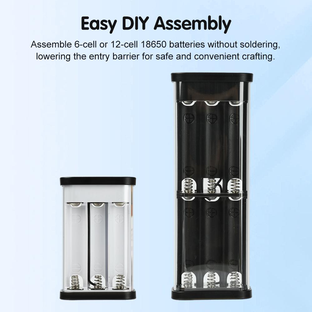 22.5W Fully Transparent Power Bank Case Solderless 6/12-Cell 18650 Battery Box with PD Fast Charging DIY Mobile Power Bank Kit