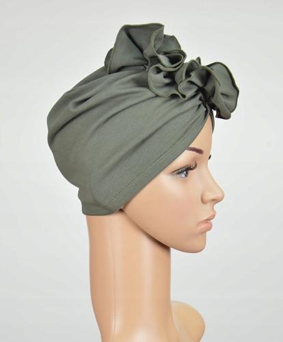 Khaki Turban Luba 002 Crinkled Cap Without Pattern Even After Chemotherapy