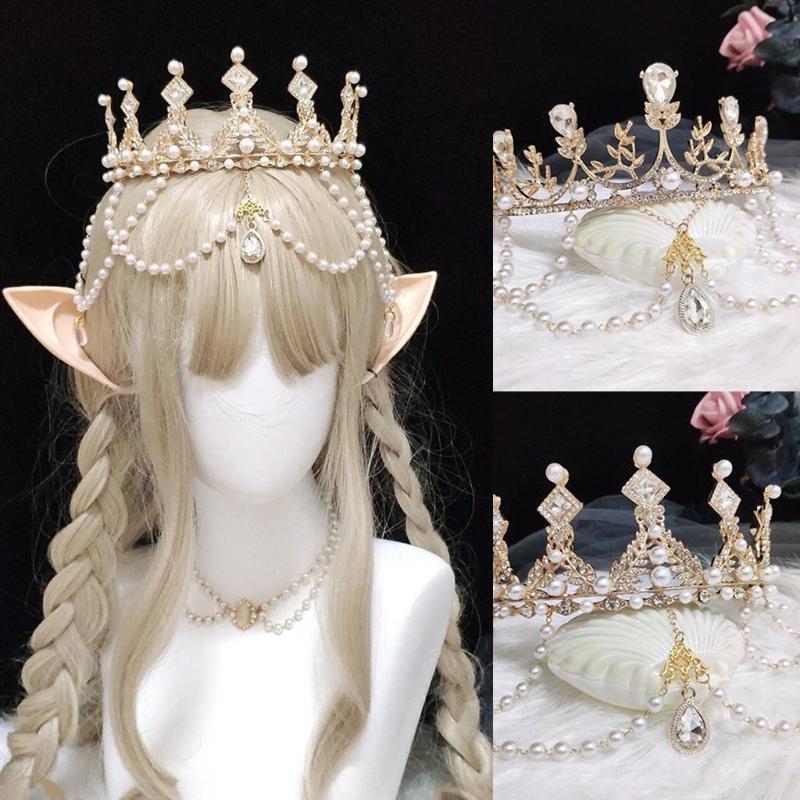 Baroque Gold Wedding Crown Pearl Bride Tiara Leaves Crown and Tiara Crystal Bridal Headpieces for Women and Young Girls
